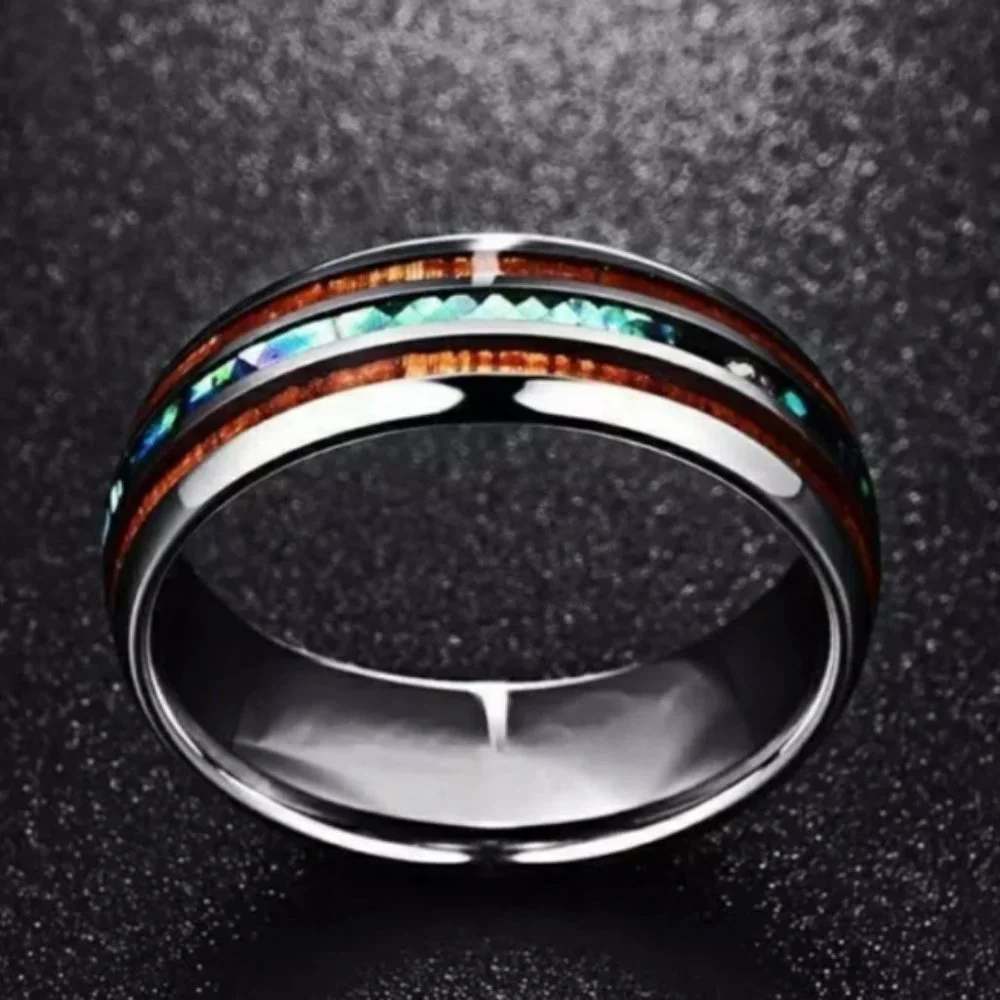 *Unisex Tungsten Hawaiian KOA Wood Abalone Ring - Picture 6 of 7